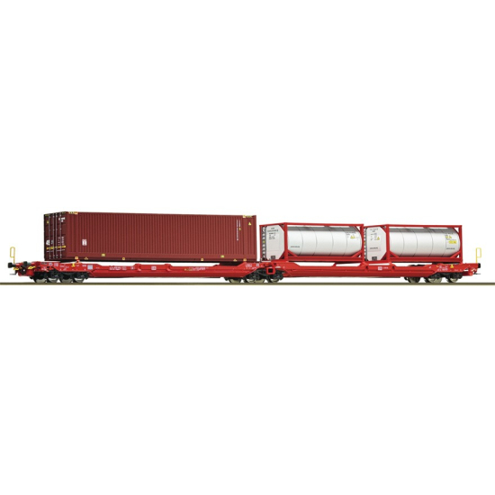 Podwójny wagon platforma T3000e z ładunkiem Roco 77400 H0